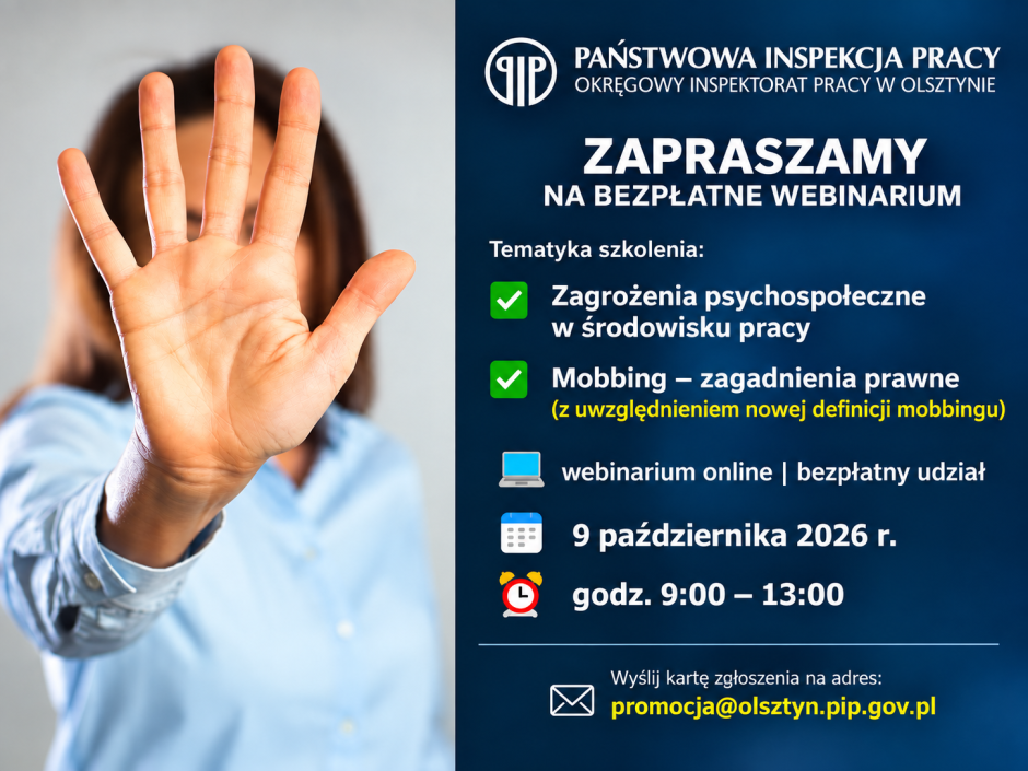 Webinarium - Zagrożenia psychospołeczne w środowisku pracy/mobbing 09.10.2026 r.